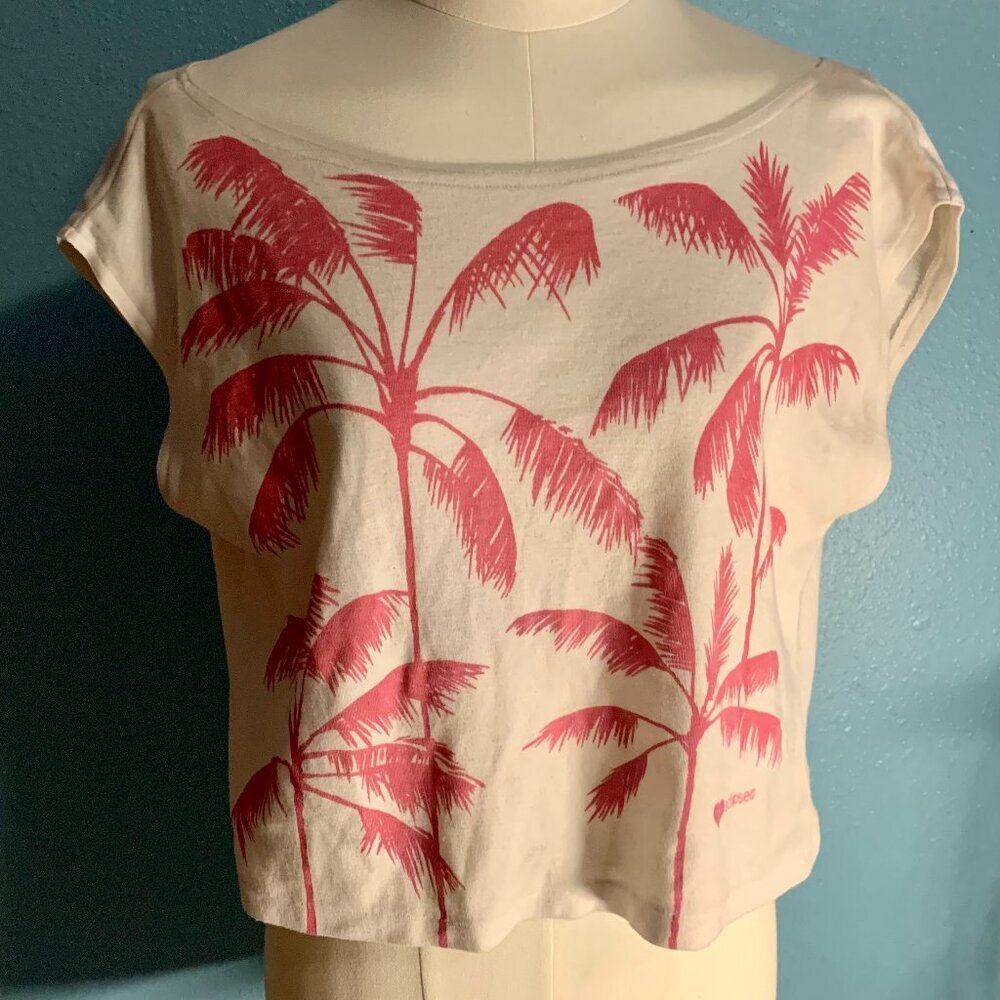 Eclipse Los Angeles Women’s Size M White & Pink Palm Tree Cropped Tee
